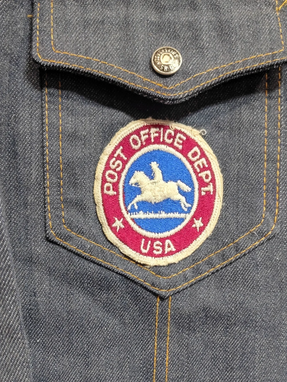 Vintage 70s Sears‎ Put On Shop Denim Jacket Size 16 Youth Patched Trucker Jean